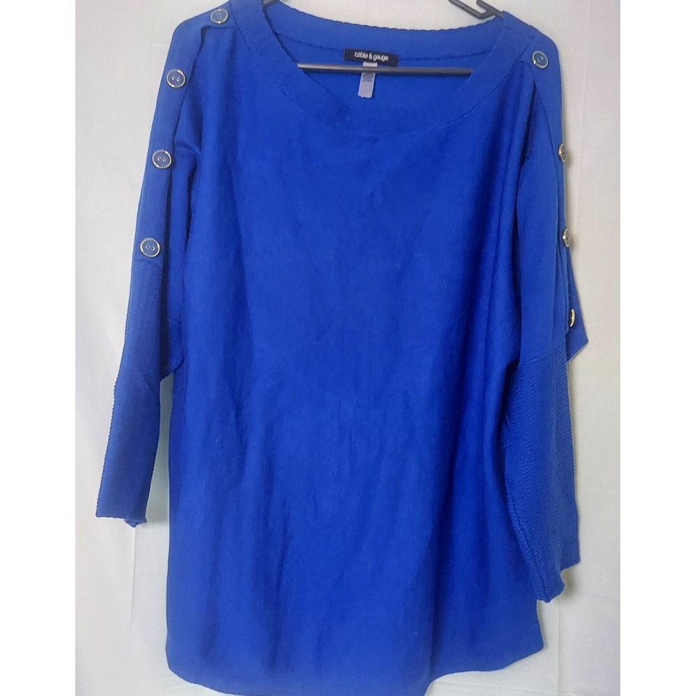 Cable & Gauge Royal Blue Button Detail‎ Long Sleeve Sweater Top Women's XL